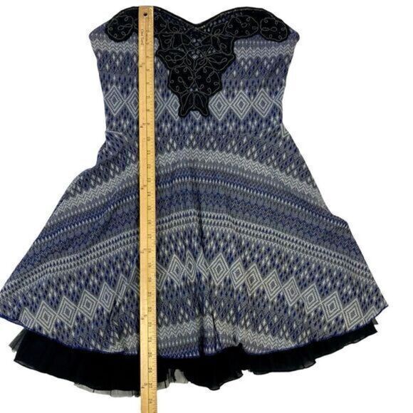 Free People Strapless Mini Dress Women Medium Blue Black Embellished Fairy Goth - Picture 14 of 16